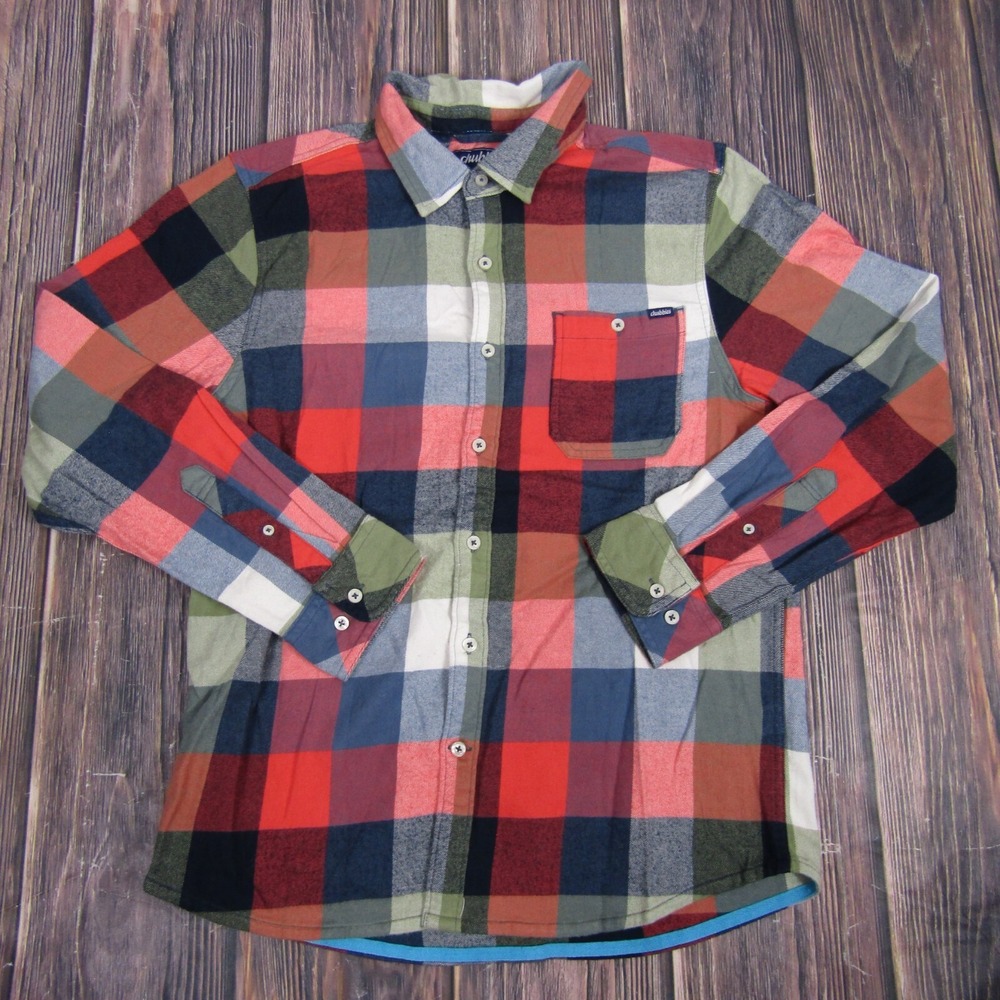 Chubbies Mens Large Button Down Flannel Shirt Blue Red